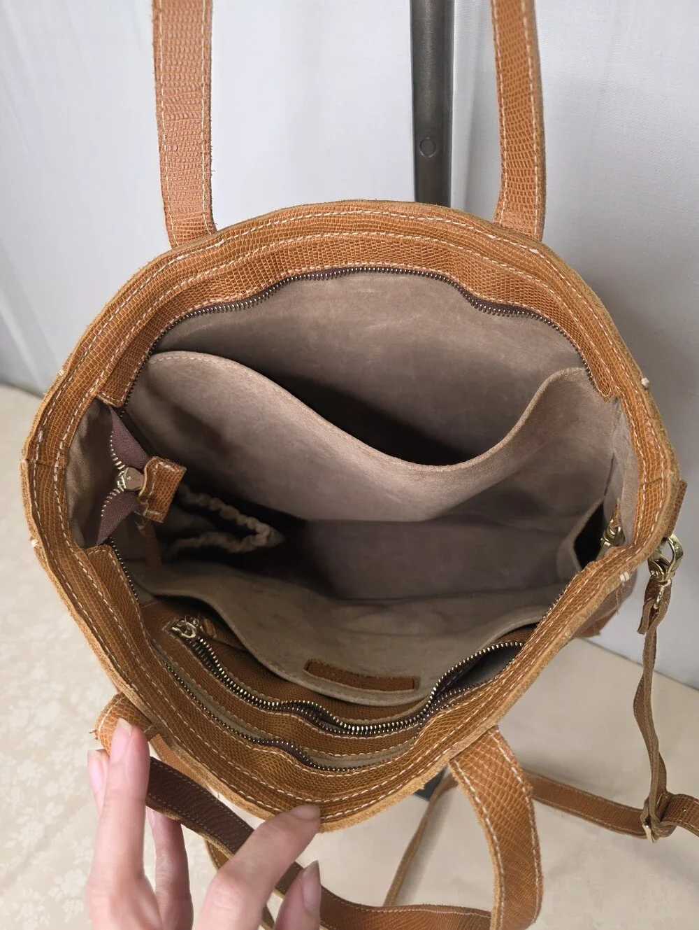 Planner Perfect Brown Lizard Embossed Leather Convertible Tote Crossbody Bag